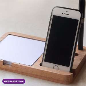 استند موبایل و خودکار چوبی تبلیغاتی