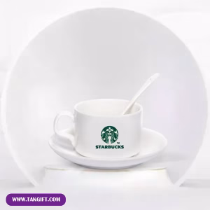 لیوان نعلبکی سرامیکی کد 400 همراه با قاشق چای خوری