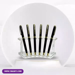 خودکار فلزی تبلیغاتی مشکی گیره طلائی کد 145